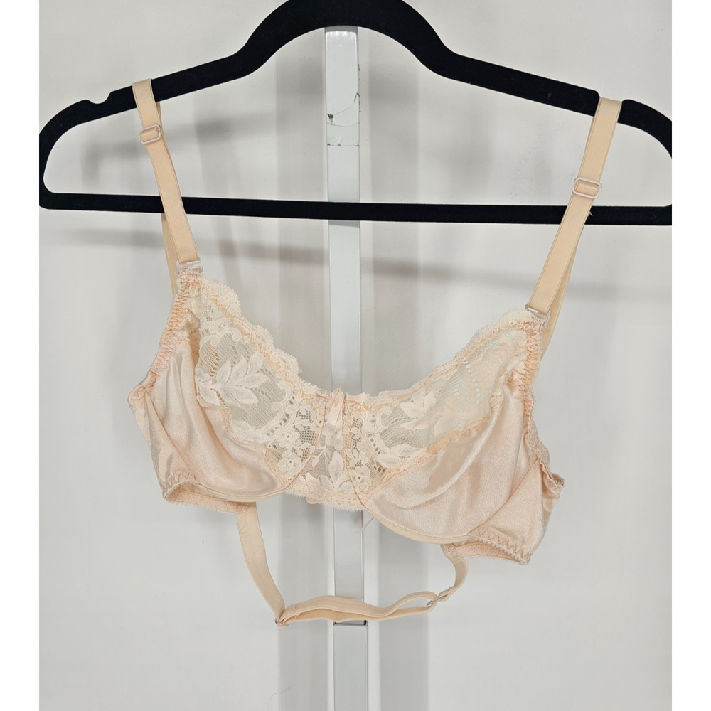 Vintage Fleur De Lace by Smoothie Womens Sz 36C Unlined Bra Sexy Beige Lace
